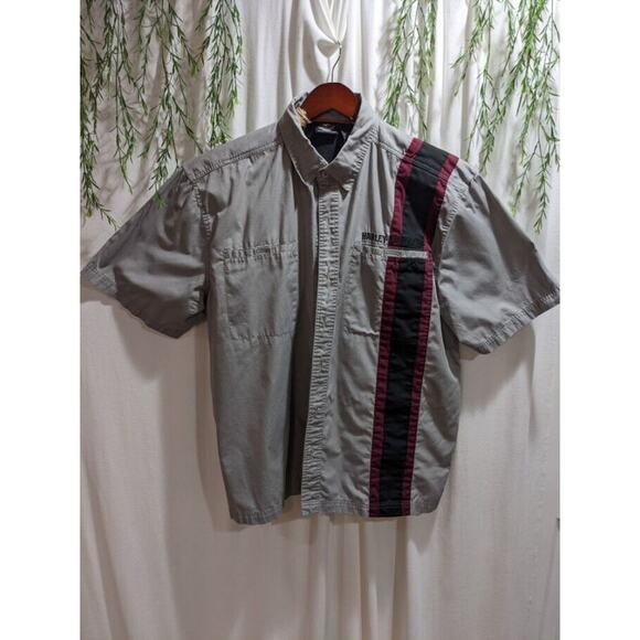 HARLEY-DAVIDSON Men's Mechanic Short Sleeve Button Down Gray Collared Shirt XL - Picture 12 of 15